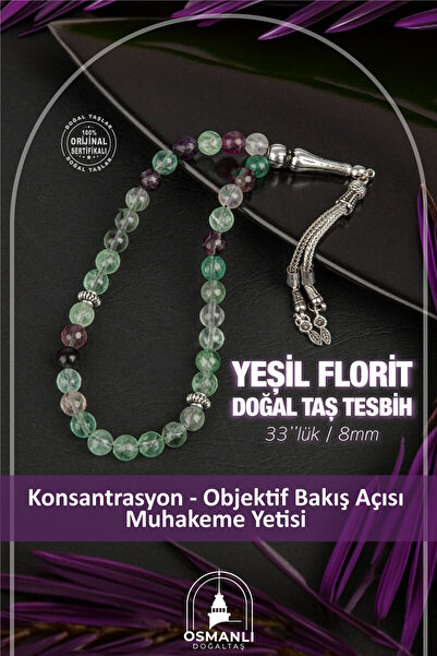 OSMANLI DOĞAL TAŞ 8 мм зелен флуорит естествен камък - 33 молитвени мъниста