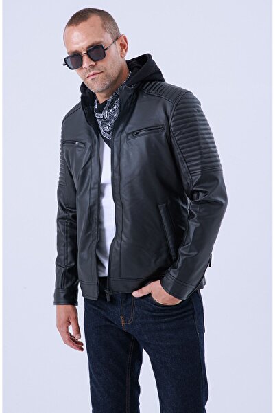 Gavazzi Water And Windproof Black Men's Leather Jacket With Fur Lining Inside