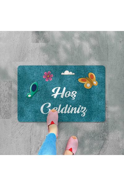 M&H Quality Welcome Written Digital Printed Flower and Rabbit Patterned Door - Washable