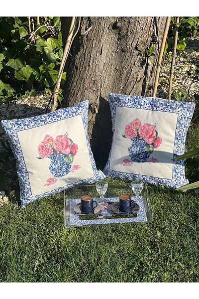 lamoonhome Blue Blanc Vase Patterned Throw Pillow - Pillowcase 2 Pieces 10576