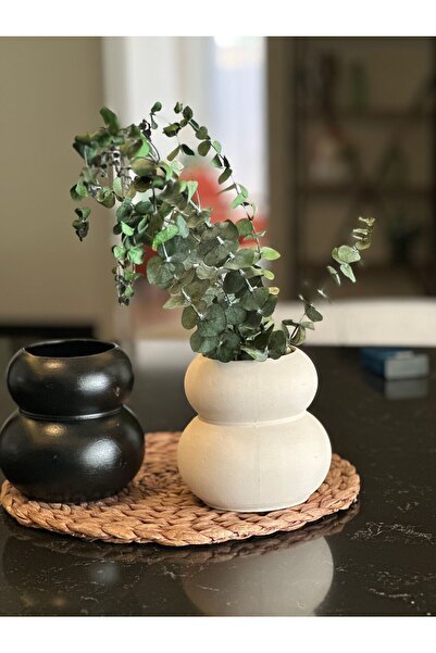 Lui Tasarım Dekoratif 2’li Vazo Set Siyaz Beyaz Seramik