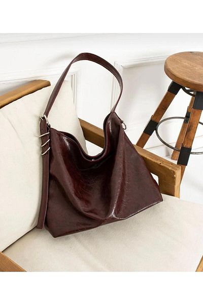 Mercan Stores Women's Claret Red Vintage Leather Wide Luxury 100% Equivalent Women's Shoulder and Shoulder Bag, Laptop Bag