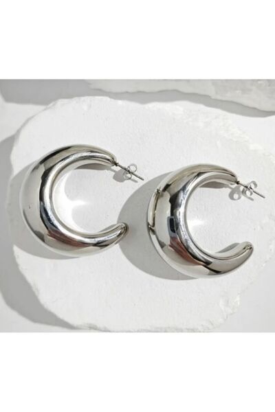 MRK Yarım Bombeli Oval Halka Küpe