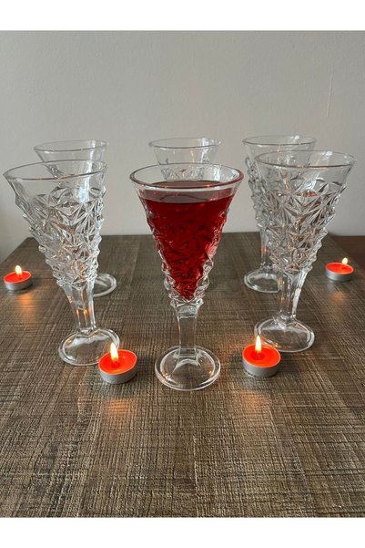 DİBA AVM 6 Pieces Crystal Large Soft Drink Cup with Foot, Coffee Side Cup, Cocktail Cup, Beverage Cup