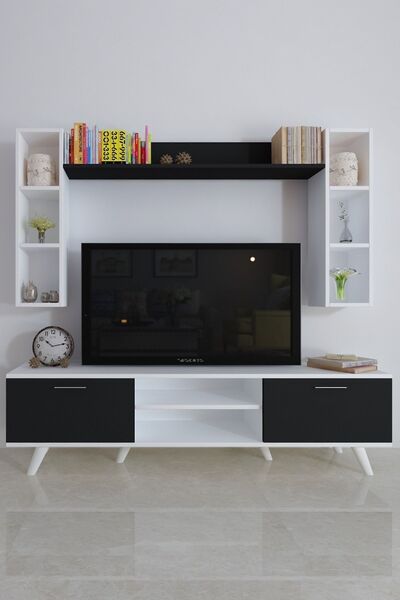 Moonlife İstanbul Dolaplı Tv Ünitesi 1 Beyaz Siyah