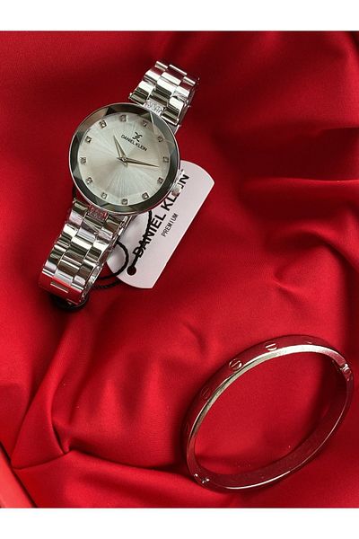 Daniel Klein Waterproof Silver Colored Women's Wristwatch and Bracelet Gift