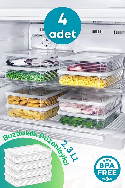 GRİMOR Life 2.3 Lt Transparent Deep Freezer Storage Set - 4 Refrigerator Organizer