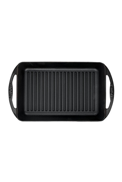 Lava مقلاة شواء مستطيلة من الحديد الزهر بمقبض صلب مقاس 22 × 32 سم