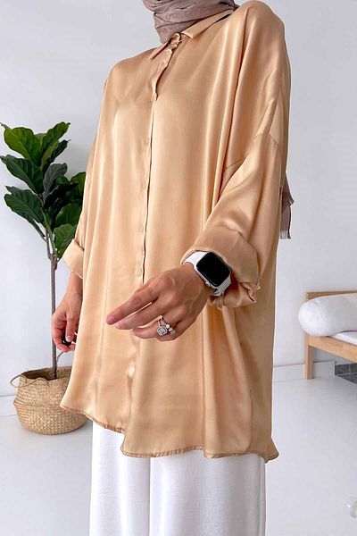 Ka Hijab Πουκάμισο Camel Satin Oversize