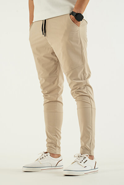 Souris Ανδρικό παντελόνι Jogger με στενό ύφασμα με ελαστικό ύφασμα Lycra χρώματος πέτρας