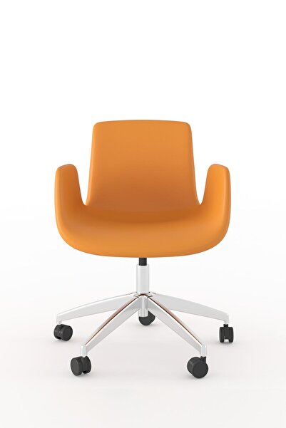 Bürotime Poly Çalışma Koltuğu, Krom Ayak, Suni Deri & Turuncu