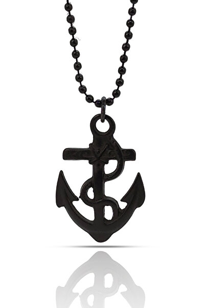 kolbi قلادة بحار موديل مرساة - لون أسود مع سلسلة كروية