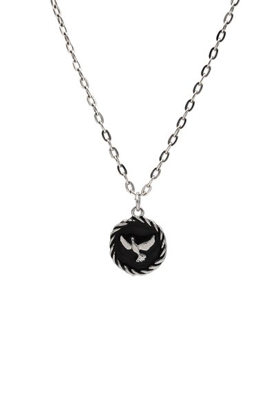 kolbi Peace Dove Necklace - Black Enameled Silver Color Classic with Chain