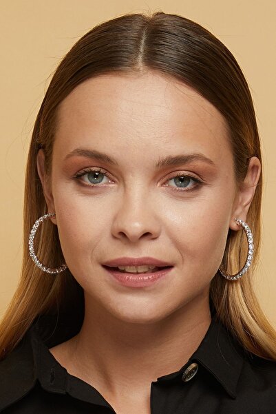 Furtek Aksesuar Kadın Halkalı Tek Sıra Taşlı Model Gümüş Pırlanta Abiye Düğün Nişan Söz Kına Gelin Parti Elbise Küpe