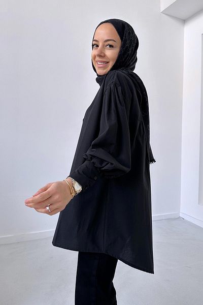 Ka Hijab Cămașă casual cu mânecă cu balon - neagră