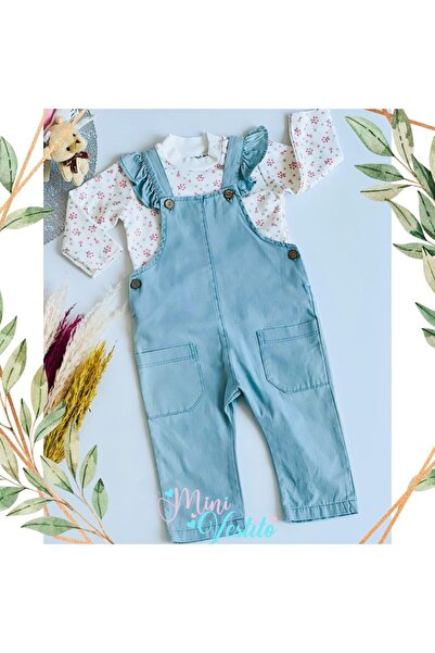 Aydodo Ester Çiçek Desenli Fırfır Omuz Askılı İnce Kot Salopet