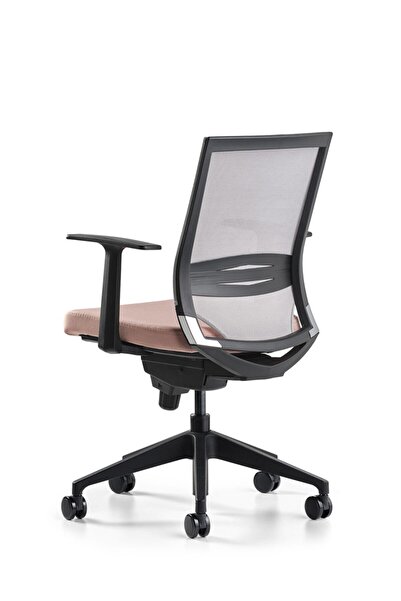 Bürotime Cozy Çalışma Koltuğu - Sabit T Kol - Plastik Ayak - Somon/gri