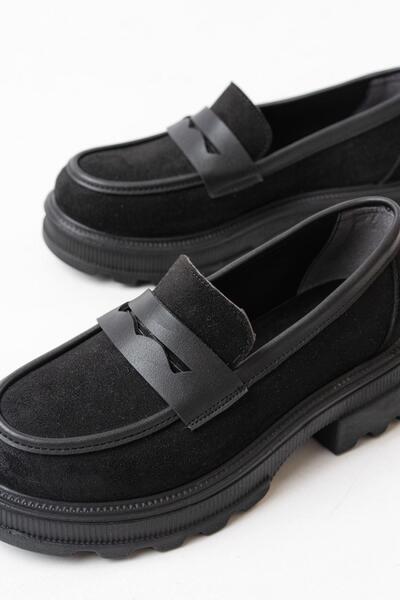 Aymood 746-759 Siyah Süet Günlük Yüksek Tabanlı Loafer Ayakkabı