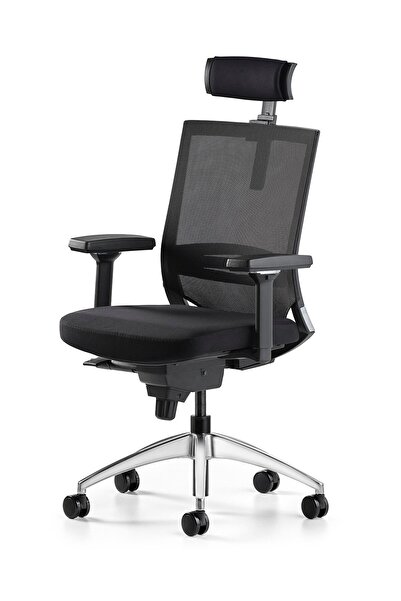 Bürotime Cozy Başlıklı Çalışma Koltuğu - Sabit T Kol - Plastik Ayak - Siyah