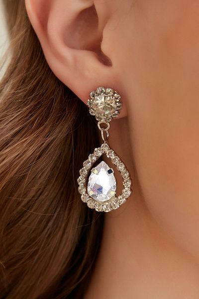 Furtek Aksesuar Women's Radiante Transparent Model Zircon Stone Silver Evening Dress Dangle Wedding Engagement Party Prom Daily Earrings