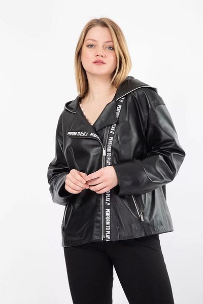 By Marki Marki Black Genuine Leather Hooded Coat - Waterproof, Sporty Oversize Raincoat - 104522