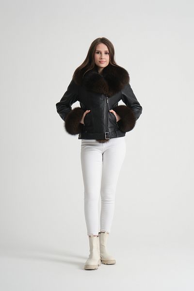 By Marki Marki Leather Jacket, Special Fur Collar, Fur Cuff, Luxury Design, Women's Coat, Glamorous -114522