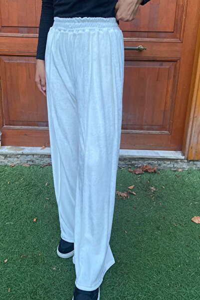 QLAY Βελούδινο γυναικείο παντελόνι - με ραβδώσεις και φαρδύ πόδι