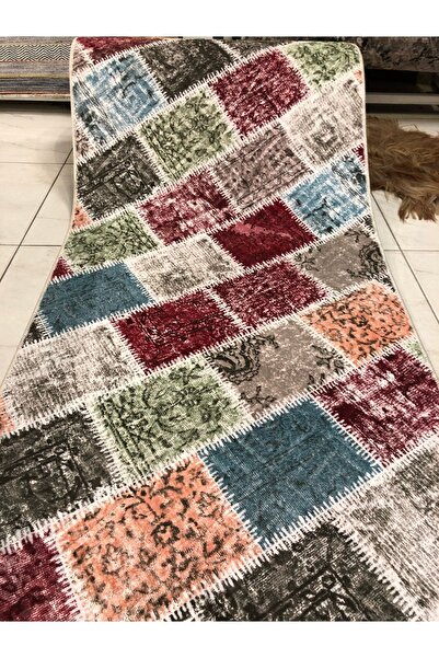 Sarar Kabartmalı Halı Dokusunda Jel Kaymaz Taban Yıkanabilir Yumuşak Kesme Yolluk Kalite Patchwork Renkli