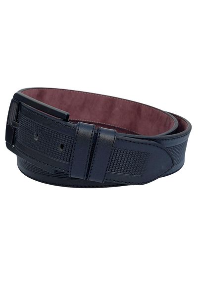 Süzer Deri 4.5 cm Sports Faux Leather Men's Belt with Pattern in the Middle Black