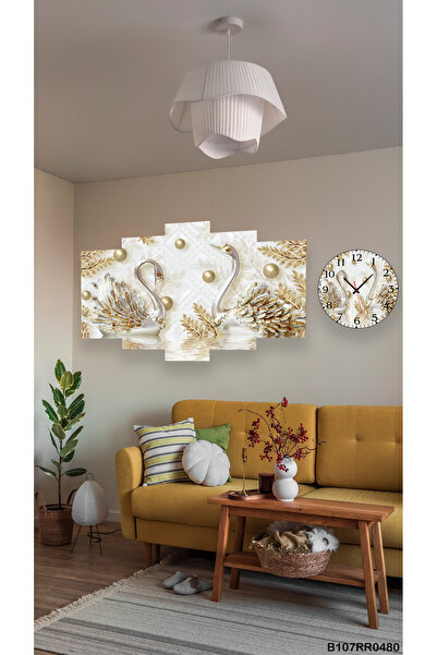 A2ZTR Duvar Mdf Tablo  5 Parça Set Ve saatli