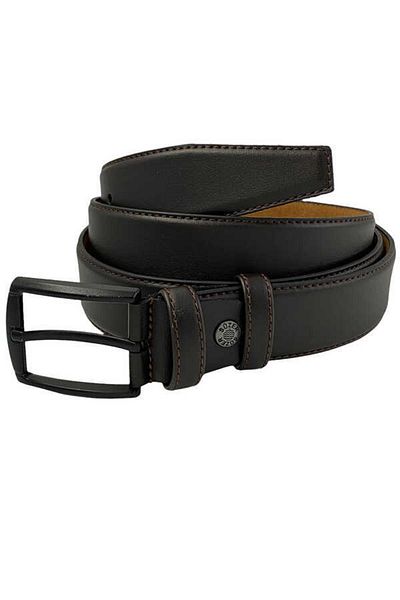 Süzer Deri 3,5 εκ. Ζώνη Battal Classic Faux Leather μονόχρωμη Καφέ