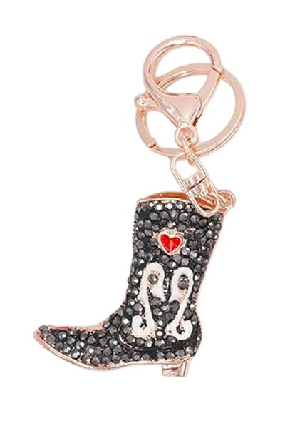 Dünyadan Hediyeler Black Crystal Stone Women's Boots - Keychain No.2