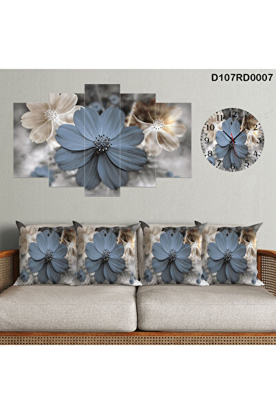 A2ZTR Takım 6 Parçalı Dekoratif Ahşap Duvar Tablosu Ve Saati Ve 4'lı Kırlent ...