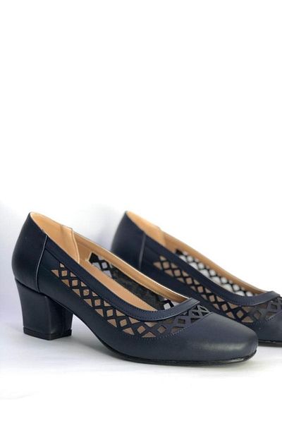 Büşra Sultan Ayakkabı Women's Heeled Shoes Navy Blue Skin