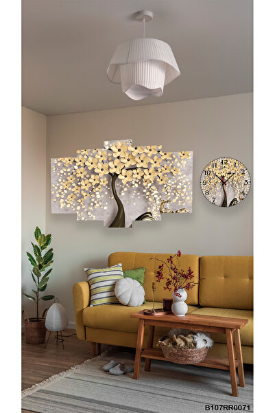 A2ZTR Duvar Mdf Tablo  5 Parça Set Ve saatli