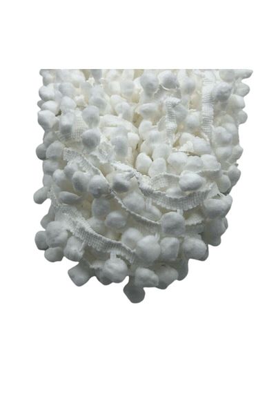 Yumuşakkeçe White Ribbon Pompom/5 Meters