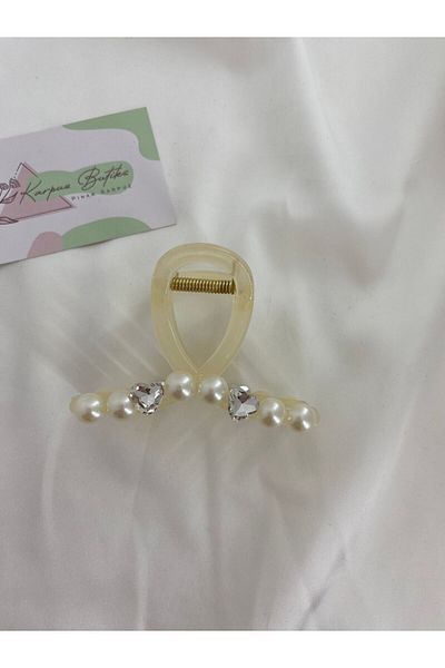 karpuzbutiks 8cm Bow Model Pearl and Stone Detailed Latch Buckle