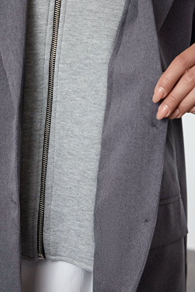 Trendyol Modest Hooded Gray Sweatshirt JaCKet - TCTAW25CK00002