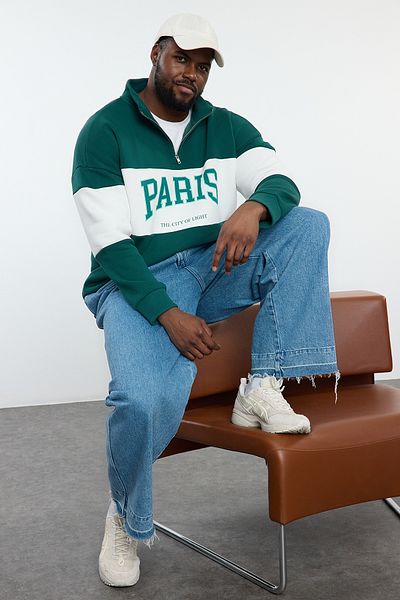 Trendyol Collection Emerald Green Large Size Oversize City Sweatshirt - Stand Collar Tmnaw25Ao00055