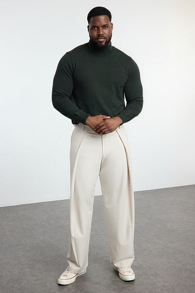Trendyol Collection Khakifarbener Strickpullover für Herren – Slim Fit, halber Rollkragenpullover, Übergröße TMNAW25AN00003