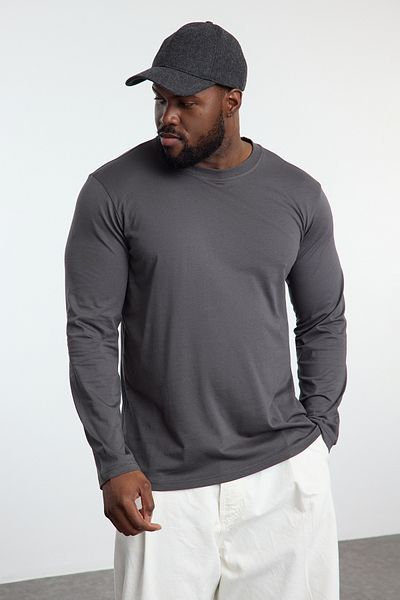 Trendyol Collection Πακέτο 3 τεμαχίων Plus Size - Ανθρακί/Πέτρα/Εκρού 100% βαμβακερό μπλουζάκι με λαιμόκοψη TMNAW25BF00004