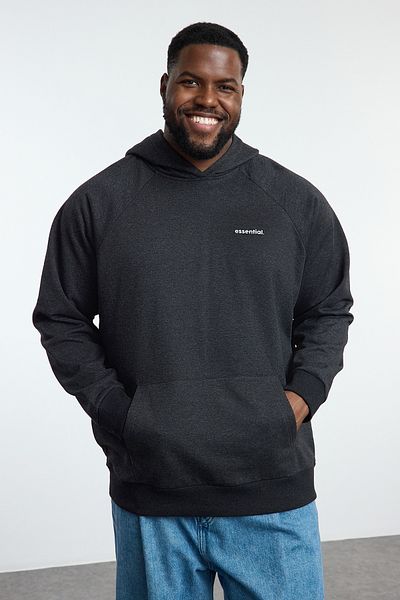 Trendyol Collection Plus Size Hooded Anthracite Raglan Sleeve Sweatshirt - Tmnaw25Ao00052