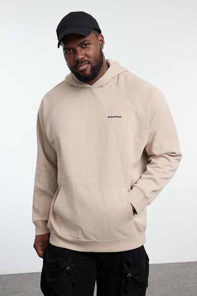 Trendyol Collection Plus Size Beige Raglan Sleeve Hooded Sweatshirt - Tmnaw25Ao00052