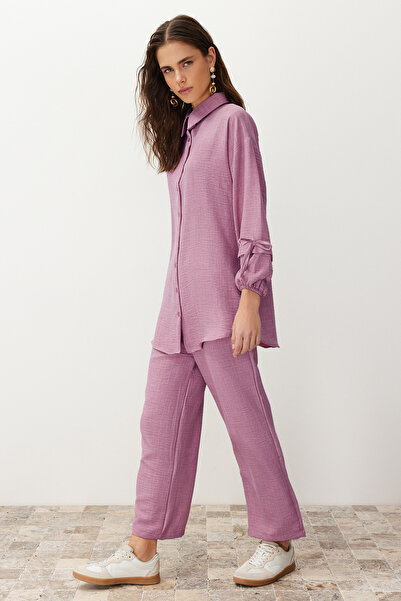 Trendyol Modest Powder Linen Look Woven Top and Bottom Set TCTSS24US00062