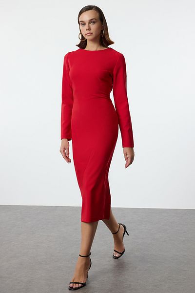 Trendyol Collection Rotes Midi-Gewebtes Kleid - Saran Body Twoaw25el00279