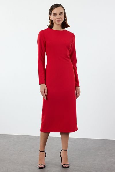 Trendyol Collection Rotes Midi-Gewebtes Kleid - Saran Body Twoaw25el00279