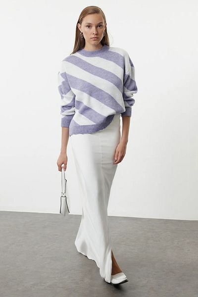 Trendyol Modest Lila csíkos pulóver - kötöttáru, TCTAW25AK00059