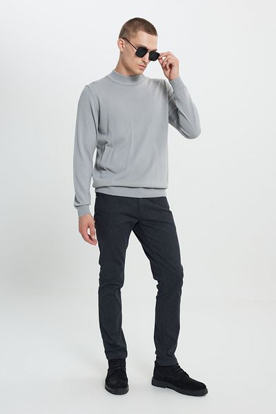 ALTINYILDIZ CLASSICS Grau melierter Strickpullover für Herren – halber Rollkragen, Standard-Passform, kein Pilling
