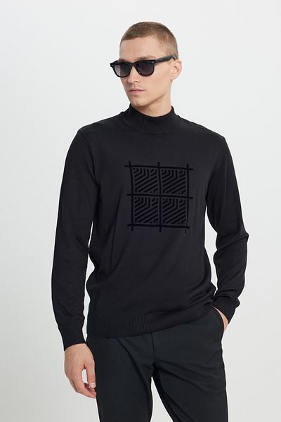 ALTINYILDIZ CLASSICS Pulover din tricotaje din bumbac, negru, cu croială obișnuită, cu croială obișnuită