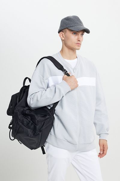 AC&Co / Altınyıldız Classics Ανδρικό ανοιχτό γκρι oversize φλις κομμένο φλις εσωτερικά με 3 κλωστές μπουφάν φούτερ με γιακά με σχέδιο